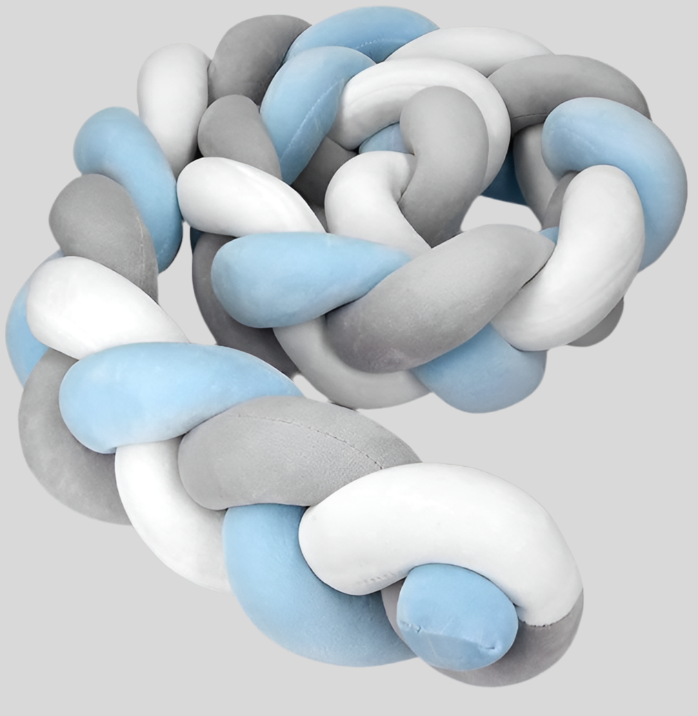 Baby Bed Bumper Braided grey/white/blue 2m/3m/4m