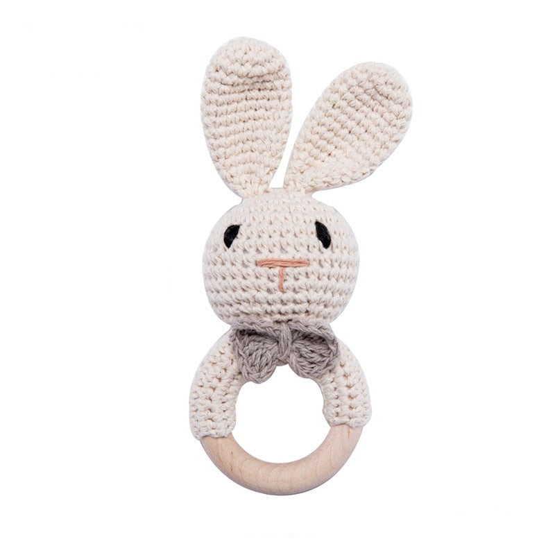 Bunny Baby Rattle Crochet on Wood Ring