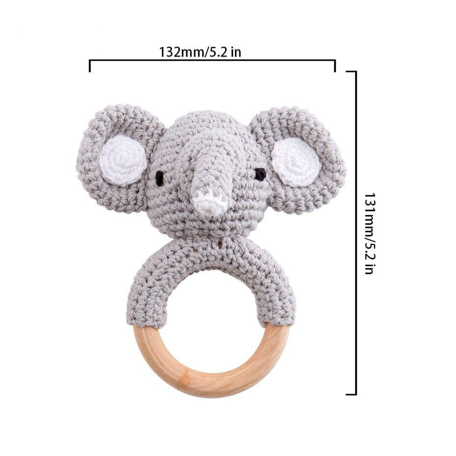 Elephant Baby Rattle Crochet on Wood Ring