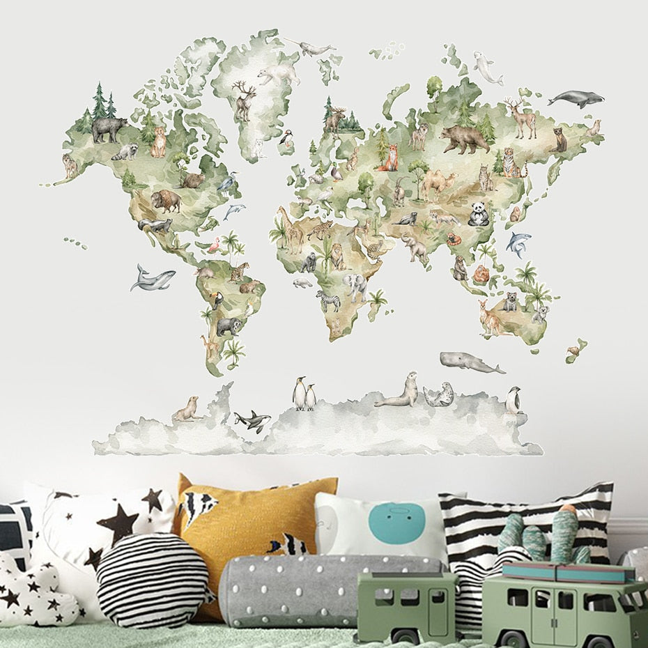 Watercolor World Map Wall Sticker