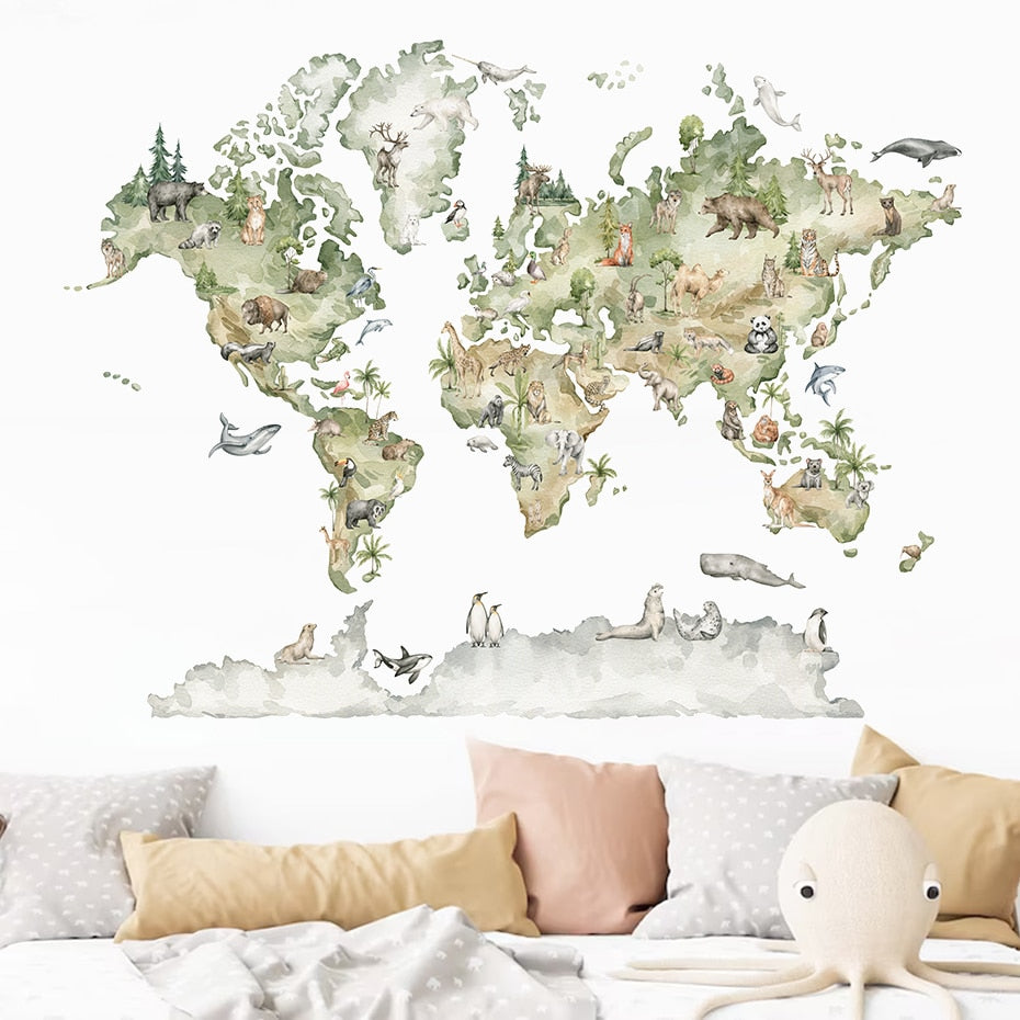 Watercolor World Map Wall Sticker