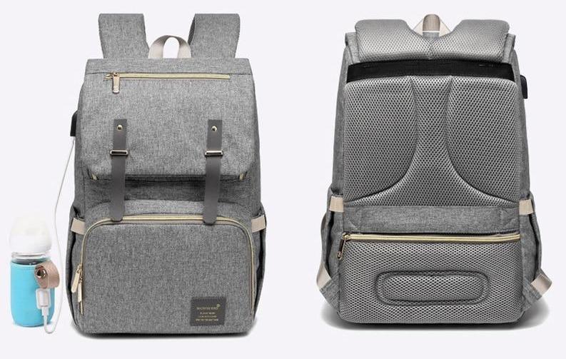 Diaper Bag Backpack Classic Grey Pink (USB + Bottle Warmer)
