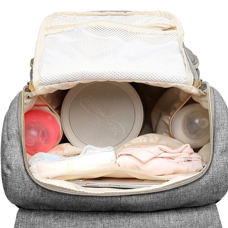 Diaper Bag Backpack Classic Grey Pink (USB + Bottle Warmer)