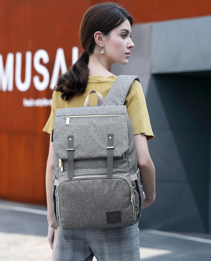 Diaper Bag Backpack Classic Grey (USB + Bottle Warmer)