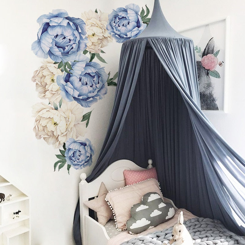Peony Flowers Wall Sticker Light Blue