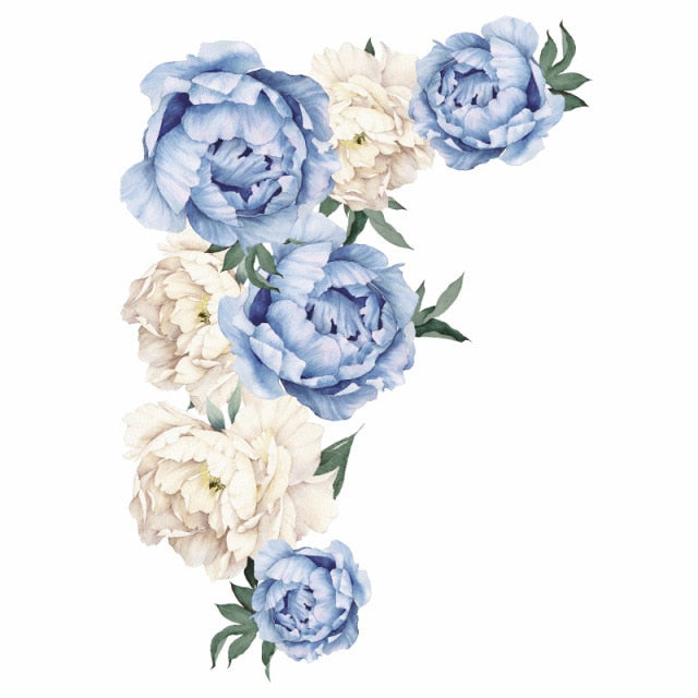 Peony Flowers Wall Sticker Light Blue