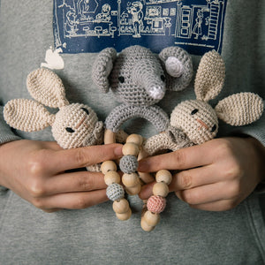 Bunny Baby Rattle Crochet on Wood Ring