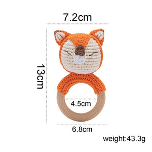 Fox Baby Rattle Crochet on Wood Ring