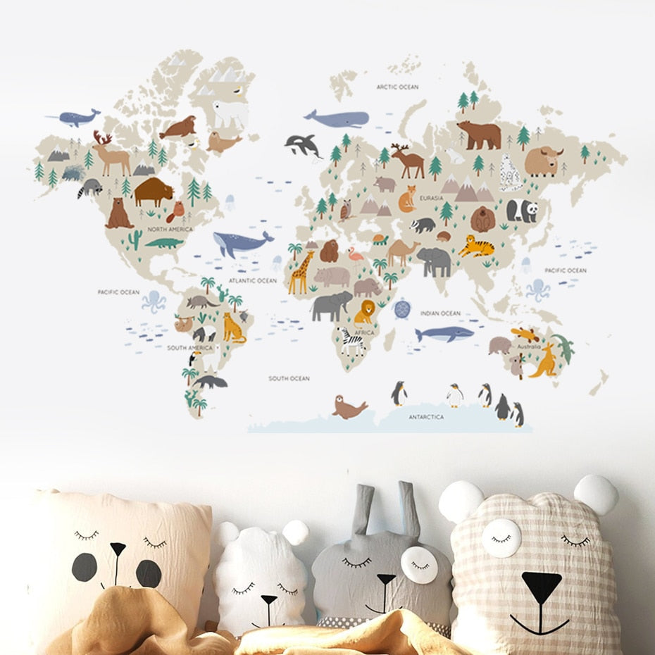 World Map Wildlife Wall Sticker