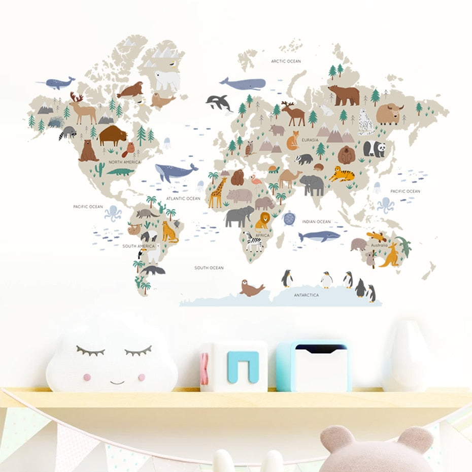 World Map Wildlife Wall Sticker