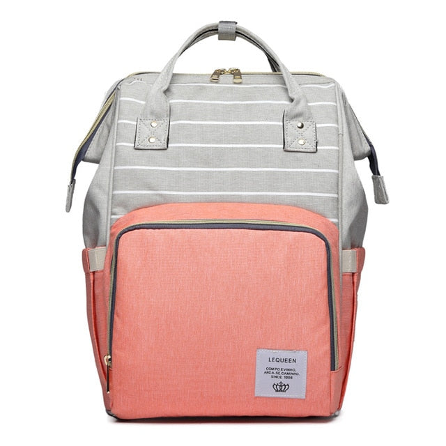 Diaper Bag Backpack Lequeen Stripe Peach