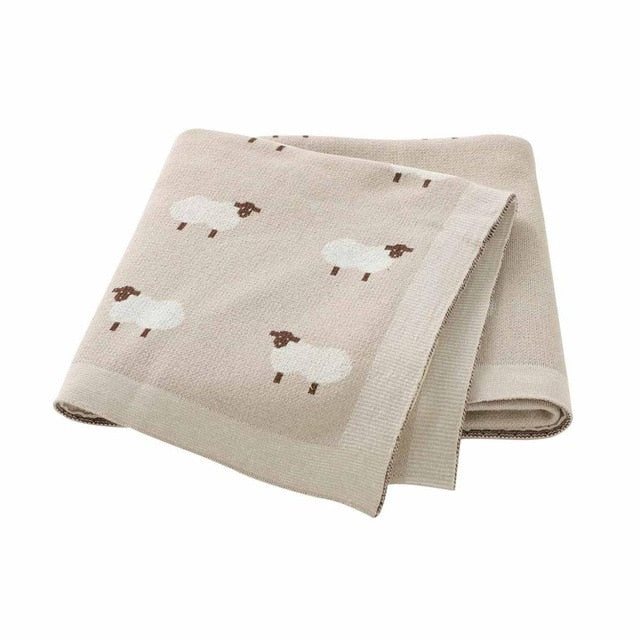 White Sheep Cotton Knitted Blanket