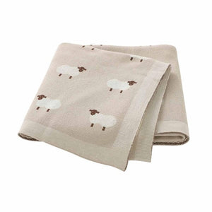 White Sheep Cotton Knitted Blanket
