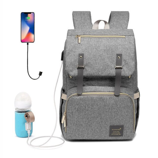 Diaper Bag Backpack Classic Grey (USB + Bottle Warmer)