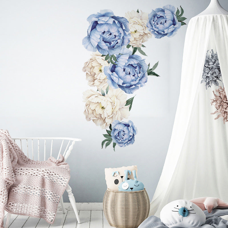Peony Flowers Wall Sticker Light Blue